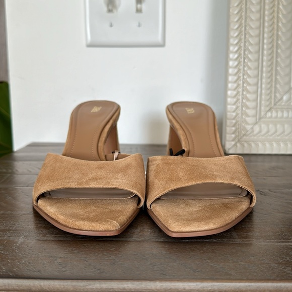 ZARA SUEDE BLOCK HEEL SLIDES HEELS MULES 9 40 TAN BROWN TAUPE 2329/310 - Picture 11 of 14